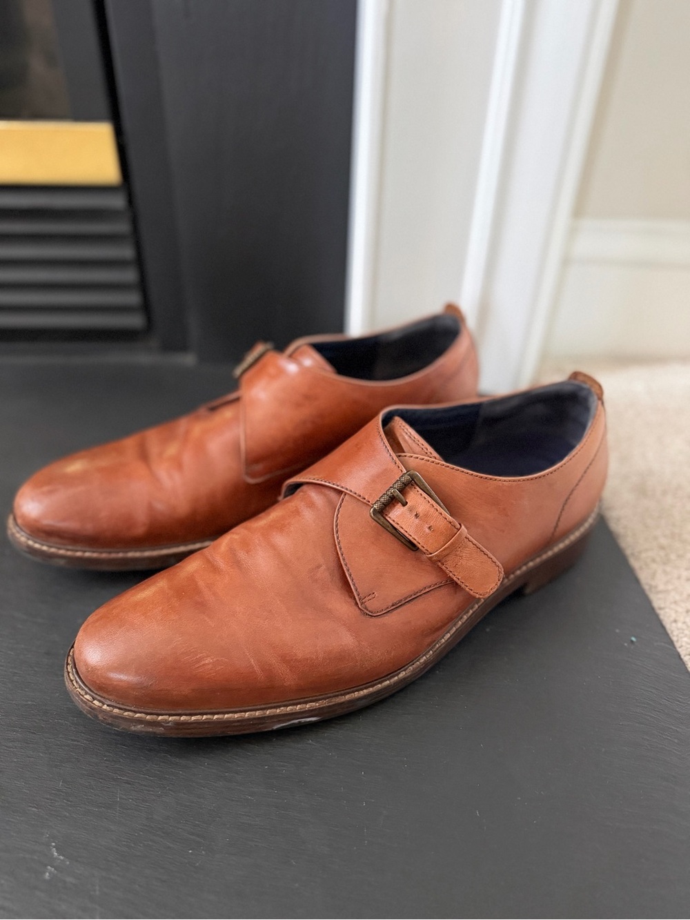 Cole Haan Men's Single Monk Strap Dress Shoes - Light Brown Oxfords